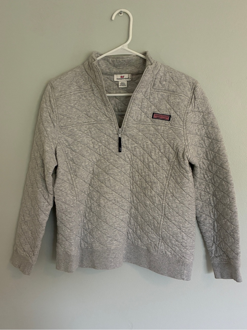 Vineyard Vines Quilted Half-Zip Pullover in Light Gray sz Medium